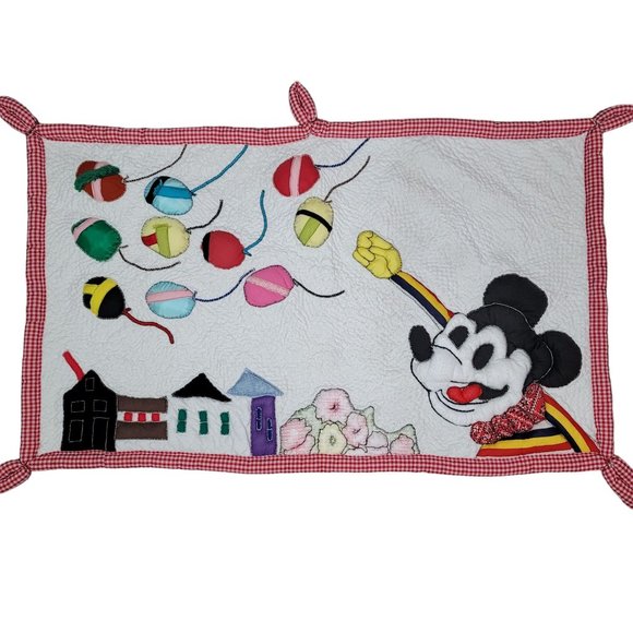 Disney hand made quilted mickey mouse wall tapestry fabric art vintage balloons - Picture 1 of 12
